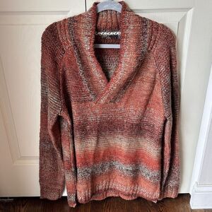 PrAna Women's Claus Orange Sundried V Neck Ribbed Chunky Knit Sweater Large EUC